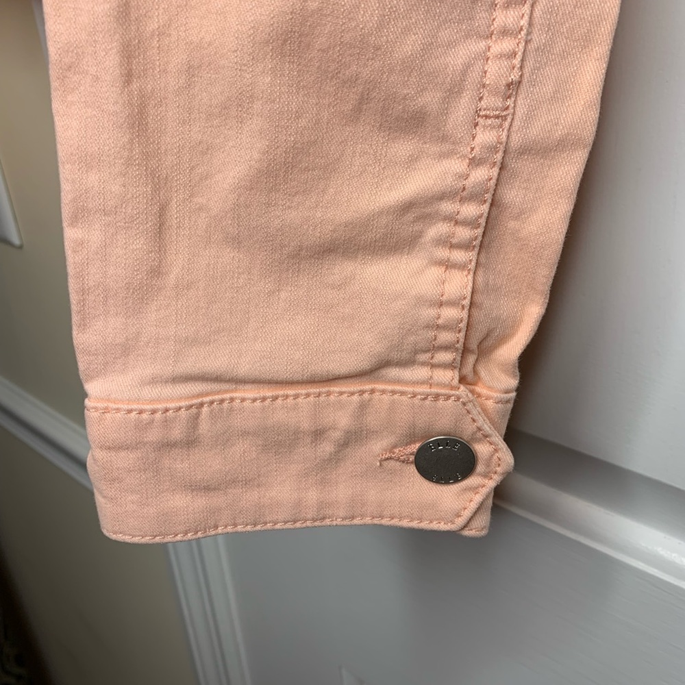 Elle “satin peach” cropped Ruffle Jean Jacket, Size S - Picture 6 of 8